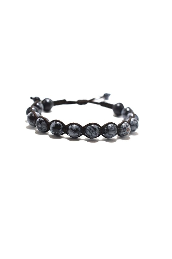 Obsidyen 8 Mm Makreme Örgülü Bileklik