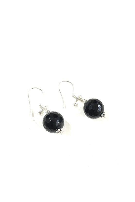 Doğal Oniks Taşlı Gümüş Klipsli Küpe Hsg00246