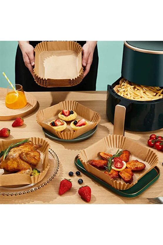 100 Adet Airfryer Pişirme Kağıdı XL-XXL Büyük Boy Fritöz Kağıdı Fırın Kağıdı Tek Kullanımlık