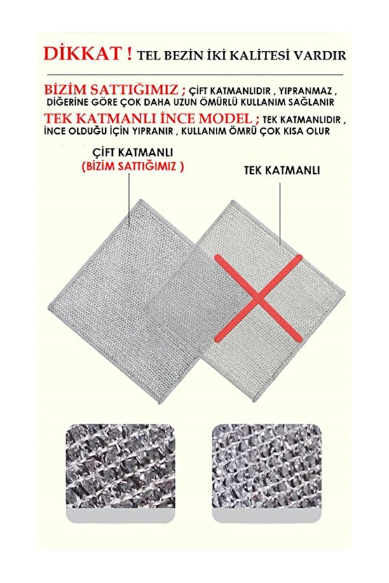 4 Adet Çizmez Çelik Tel Bulaşık Bezi – Çift Katmanlı Yağ ve Kir Temizleme Bezi