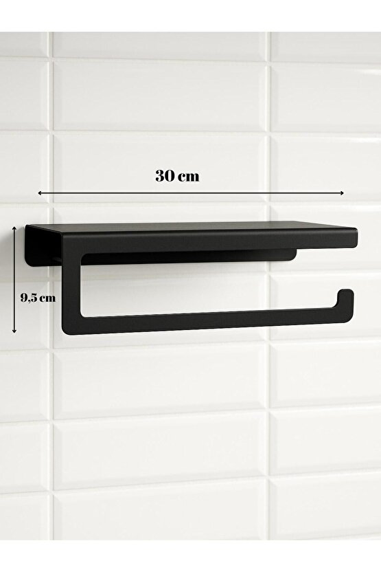 Duvara Monte Siyah Metal Raf 30 cm Kağıt Havluluk  El Havluluk