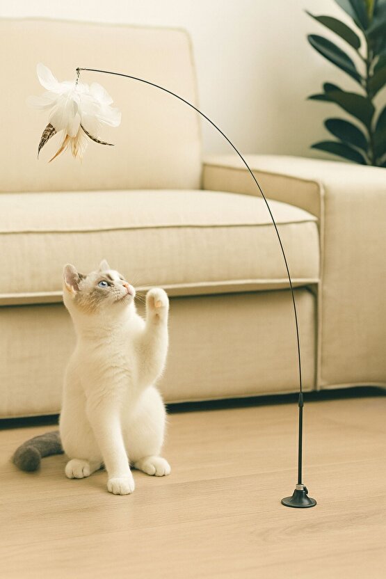 Vantuzlu Kedi Oyun Oltası Tüylü Zilli Kedi Oyuncağı