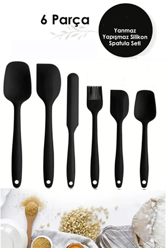 6lı Takım Yanmaz Yapışmaz Mutfak Pasta Slikon Yumurta Fırçası Kaşık Bıçak Spatula Seti
