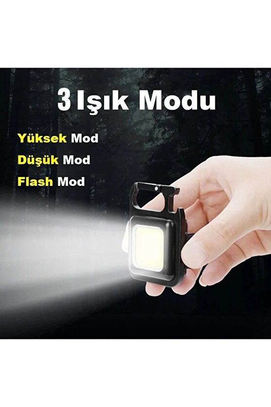 ŞARJLI 3 MODLU 800 LÜMEN 6 WATT TİRBUŞONLU MIKNATISLI ANAHTARLIKLI MİNİ BOY KAMP LAMBASI