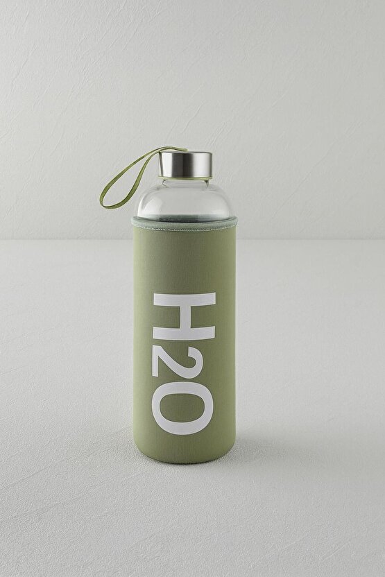 Sarı 600 ml Cam Matara Neopren Kılıflı Sızdırmaz Kapaklı Su Şişesi