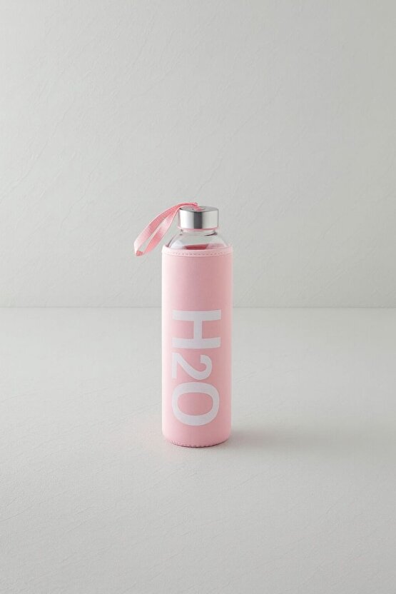 Pembe 750 ml Cam Matara Neopren Kılıflı Taşıma Askılı Su Şişesi