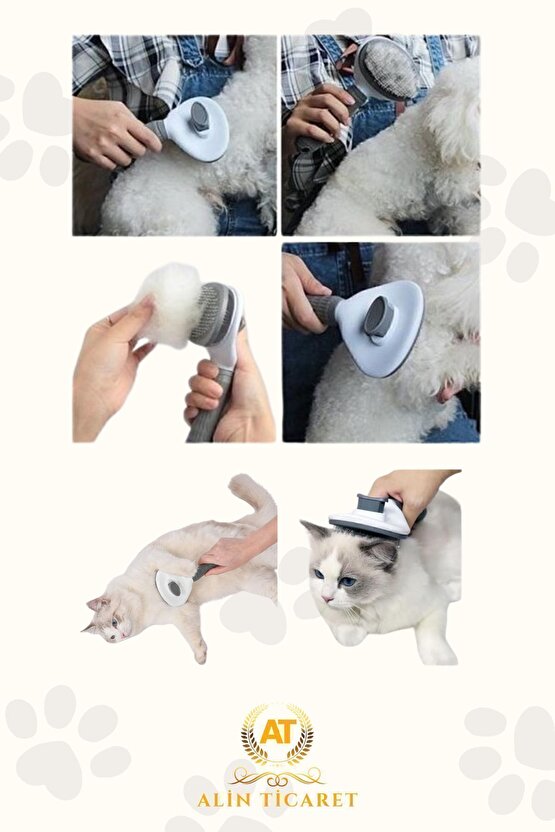 Otomatik Temizlenen Tuşlu Evcil Hayvan Fırçası Kedi Köpek Tüy Toplayıcı Tarak Gri