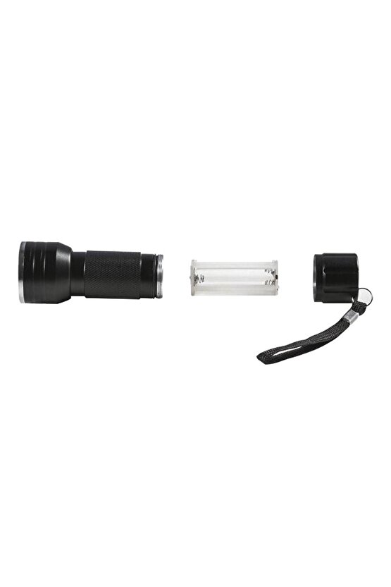 Mor UV Işılı 21 LEDLİ 10 CM Metal Siyah Renk Mini Fener