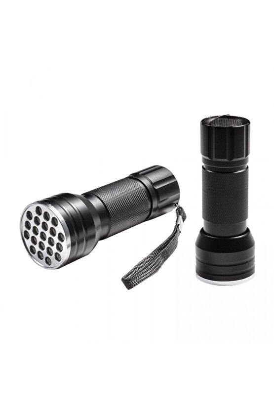 UV IŞINLI 21 LEDLİ 10 CM METAL KASA PİLLİ EL FENERİ (0)