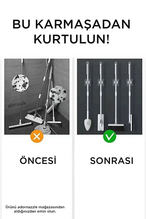 Yapışkanlı Pratik Mop Askısı Mop Sap Tutucu 4 Adet