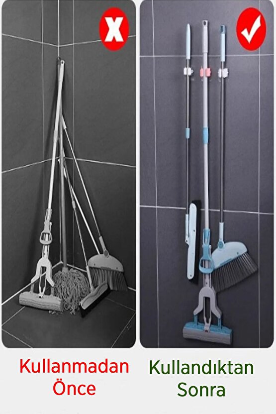 Yapışkanlı Pratik Mop Askısı Mop Sap Tutucu 4 Adet