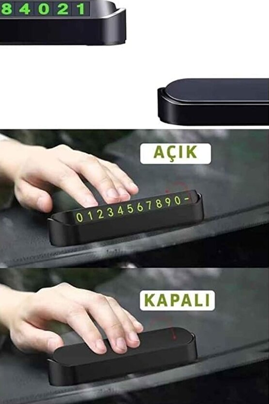 Araç Parktel Numaratör Oto Telefon Park Numaratörü Ön Cam Torpido Siyah