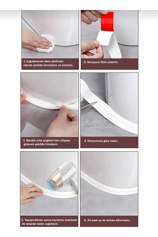 3.2M Banyo Küvet Mutfak Lavabo Su Sızdırmaz Bant Su Geçirmez Kenar Bandı Sızdırmazlık Tamir Beyaz