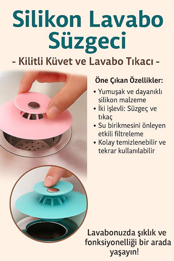 Silikon Lavabo Süzgeci Kilitli Küvet Lavabo Tıkacı