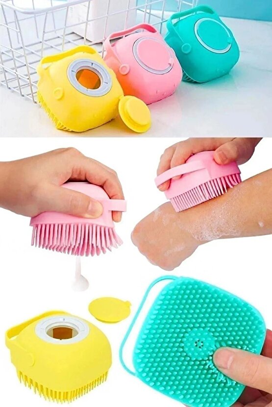 Duş Jeli Hazneli Banyo Lifi Silikon Fırça Kese Çok Amaçlı Vücut Temizleme Kesesi Peeling Banyo Lifi