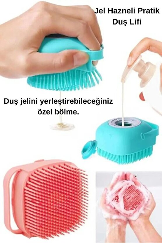 Duş Jeli Hazneli Banyo Lifi Silikon Fırça Kese Çok Amaçlı Vücut Temizleme Kesesi Peeling Banyo Lifi