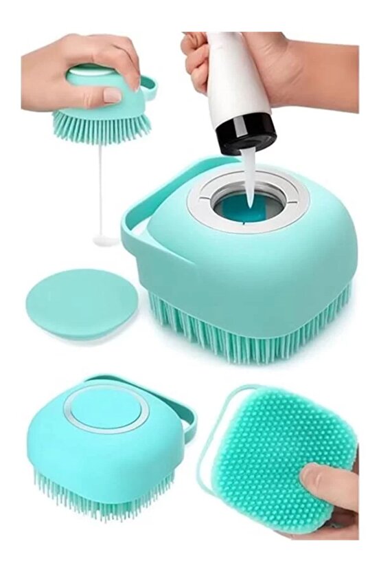 Şampuan Hazneli Silikon Banyo Lifi Peeling Etkili Masaj Fırçası Derinlemesine Temizlik Ve