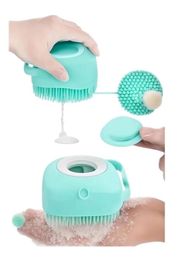 Şampuan Hazneli Silikon Banyo Lifi Peeling Etkili Masaj Fırçası Derinlemesine Temizlik Ve