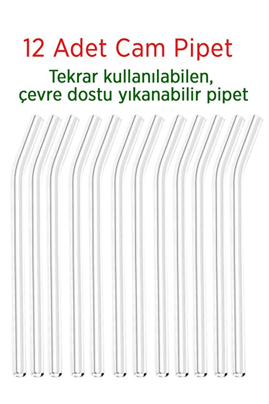 Şeffaf Cam Pipet 12li Cam Eğimli Pipet (Isıya Dayanıklı)