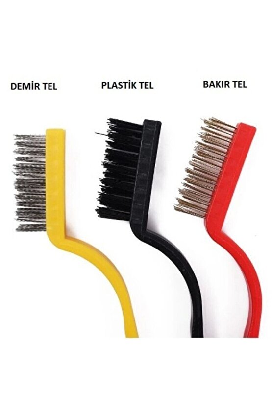 Bakır Demir Ve Sert Plastik 3 Parça Tel Fırça Detaylı Temizlik Seti