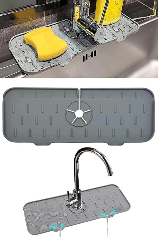 Pratik Musluk Lavabo Matı Gri Su Tutucu Musluk Matı Mutfak Banyo Için Koruyucu Bulaşık Süngeri Matı