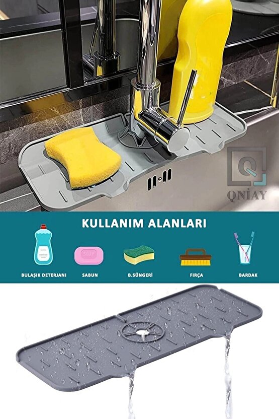 Pratik Musluk Lavabo Matı Gri Su Tutucu Musluk Matı Mutfak Banyo Için Koruyucu Bulaşık Süngeri Matı