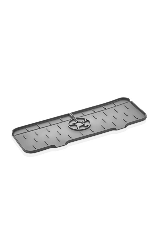 25 x 30 Oluklu Silikon Lavabo Musluk Matı - Antrasit Silikon Gri