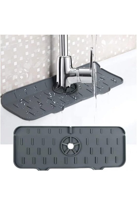Silikon Su Emici Musluk Matı, Katlanabilir Lavabo Kenarı Kurutma Matı (Gri)