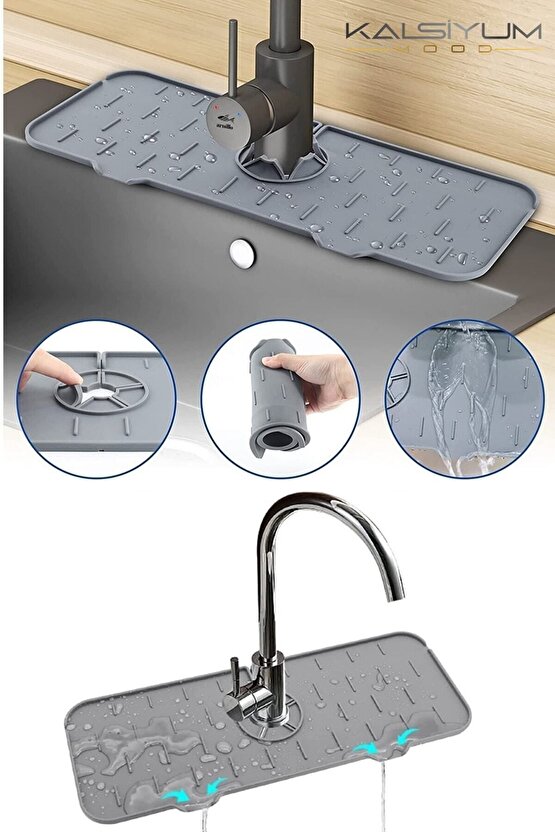 2 Adet Silikon Mutfak Ve Banyo Için Koruyucu Musluk Ve Lavabo Matı Musluk Tezgah Üstü Mat Su Tutucu
