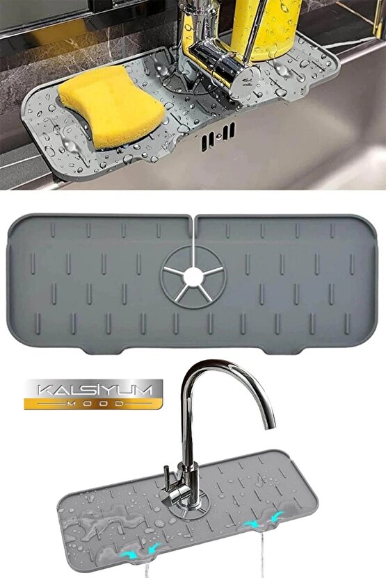 2 Adet Silikon Mutfak Ve Banyo Için Koruyucu Musluk Ve Lavabo Matı Musluk Tezgah Üstü Mat Su Tutucu