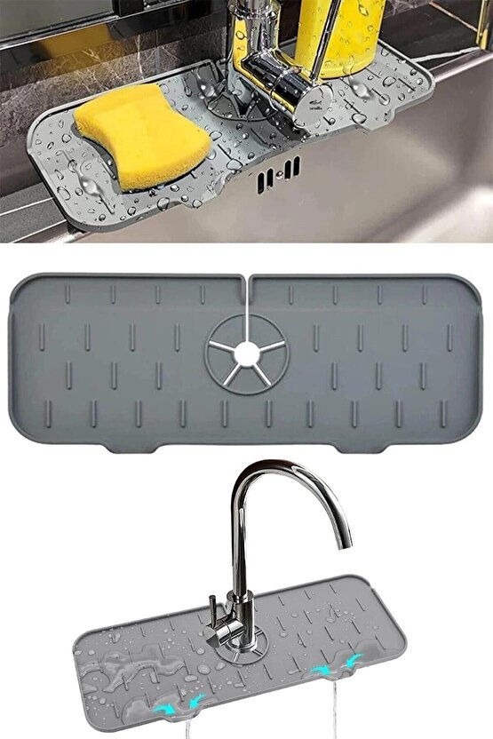 2 Adet Silikon Mutfak Ve Banyo Için Koruyucu Musluk Ve Lavabo Matı Musluk Tezgah Üstü Mat Su Tutucu