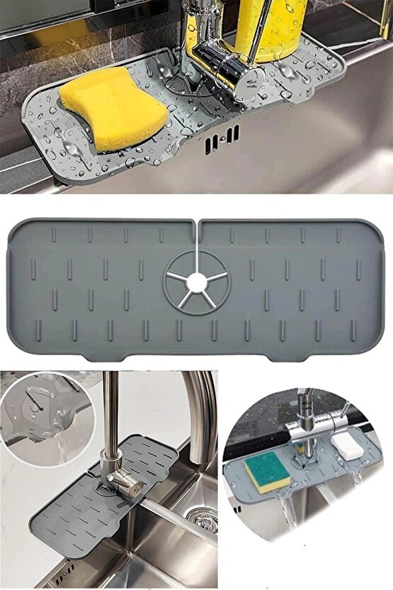 2 Adet Silikon Mutfak Ve Banyo Için Koruyucu Musluk Ve Lavabo Matı Musluk Tezgah Üstü Mat Su Tutucu