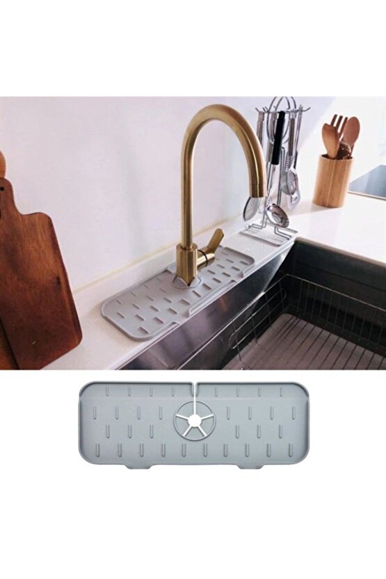 Lavabo Için Silikon Esnek Mat Musluk Sapı Damlama Tutucu Raf Mutfak Tezgahı Sıçrama Koruma (4767)