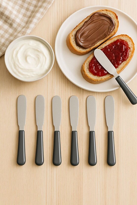 6’lı Gri Sürme Bıçağı Seti - Reçel, Bal, Kahvaltılık Sürmelik Bıçak Takımı 11 Cm