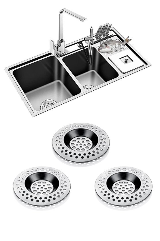 3li Metal Mutfak Lavabo Süzgeci Paslanmaz 3 Adet Evye 7 CM