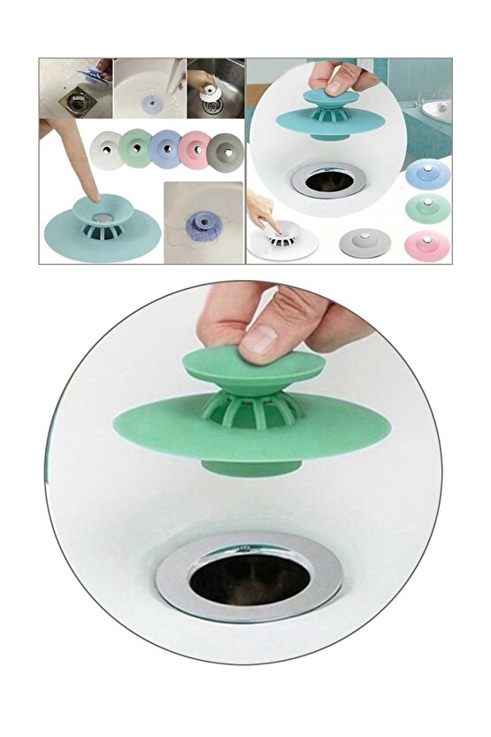 Pratik Süzgeçli Silikon Lavabo Ve Küvet Yuvarlak Lavabo Tıkacı Gider Tıkacı Banyo Evye Kapağı