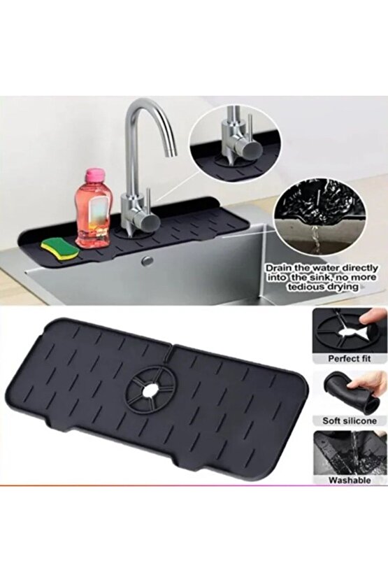 Mutfak Banyo Lavabo Kenarı Süper Musluk Su Sıçrama Önleyici Slikon Matı