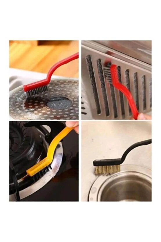 3 Adet Ocak Fırın Mangal Izgara Airfryer Temizliği Tel Pas Sökme Fırçası 3lü Yağ Temizleme Fırçası