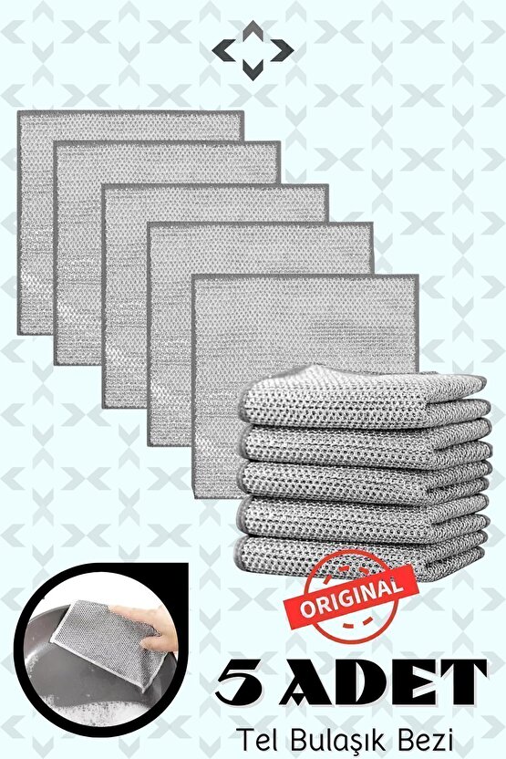 5 Adet Tel Bulaşık Bezi Çizmez Bulaşık Teli Çelik Bez 20x20 Inox Tel Bez Ip-mo