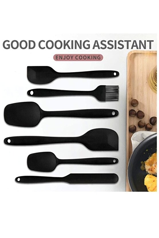 6lı Takım Yanmaz Yapışmaz Mutfak Pasta Slikon Yumurta Fırçası Kaşık Bıçak Spatula Seti Koza Gift