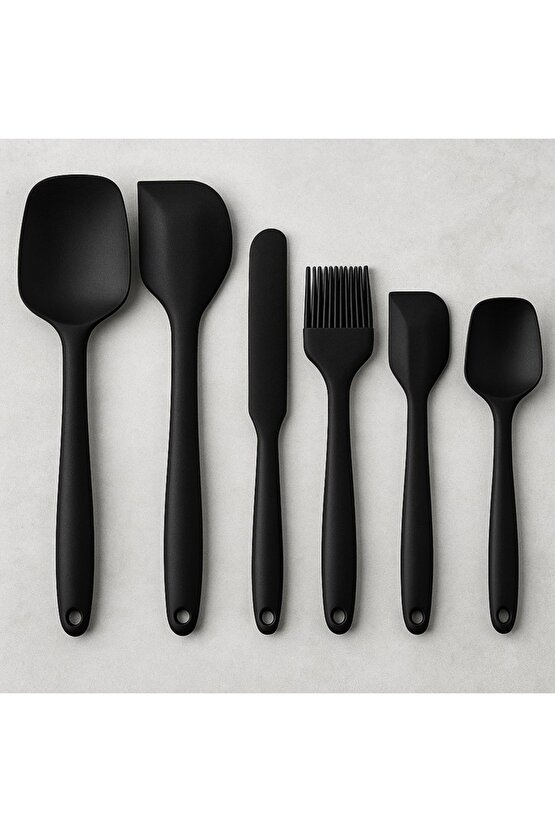 6lı Takım Yanmaz Yapışmaz Mutfak Pasta Slikon Yumurta Fırçası Kaşık Bıçak Spatula Seti Koza Gift