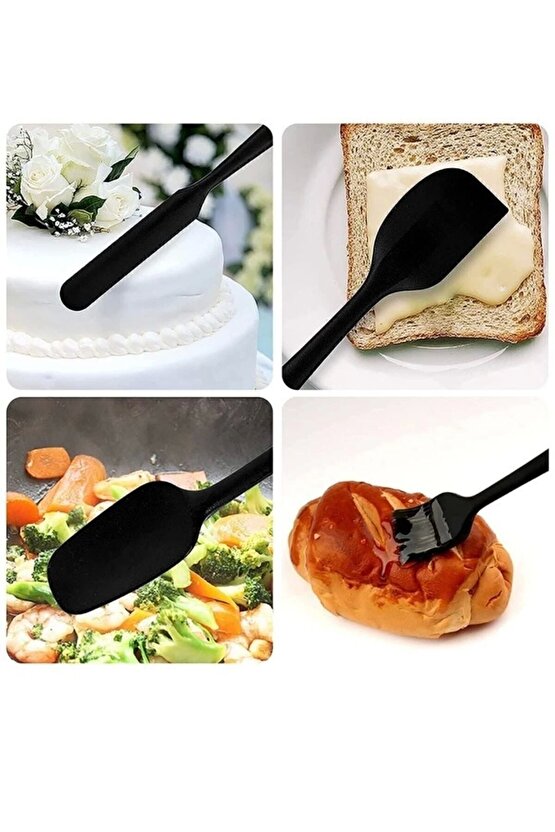 6lı Takım Yanmaz Yapışmaz Mutfak Pasta Slikon Yumurta Fırçası Kaşık Bıçak Spatula Seti Koza Gift