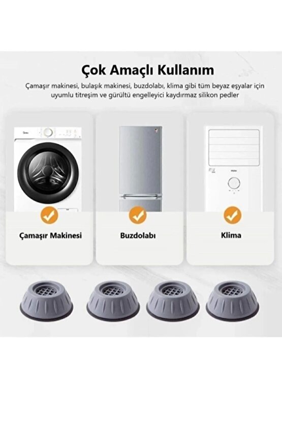 Çamaşır Makinesi Titreşim Önleyici Kaydırmaz Vantuzlu Ayak Stoper 4 Adet Kanepe Yatak Masa Yükseltme