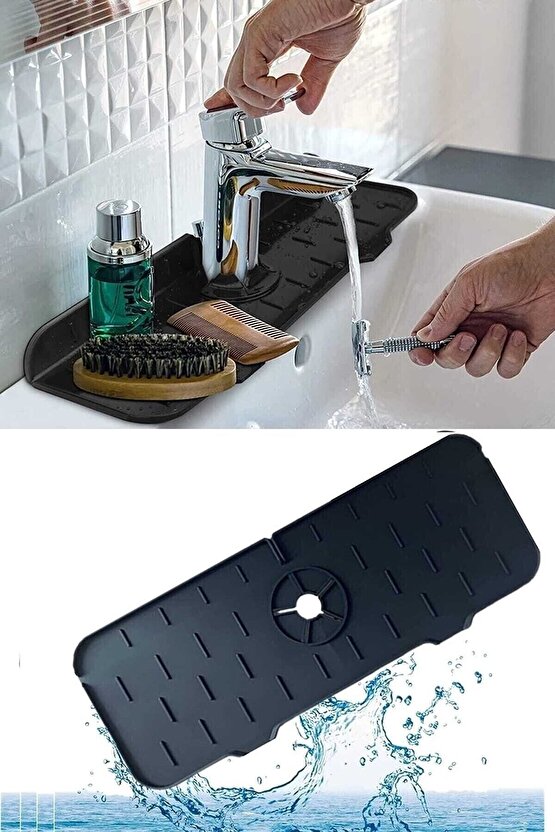 Gri Su Tutucu Musluk Matı Mutfak Ve Banyo Için Koruyucu Mat