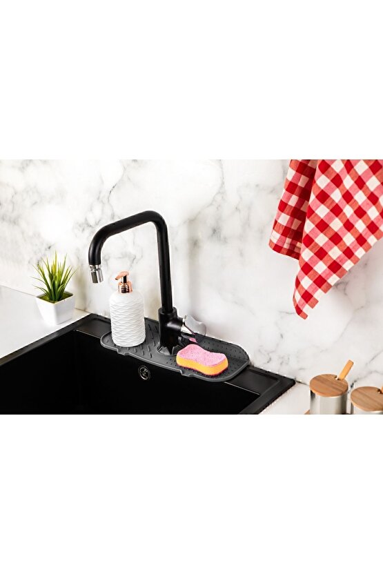 Main Shop Gri Su Tutucu Musluk Matı Mutfak Banyo Koruyucu Musluk Lavabo Bulaşık Süngeri Matı M-154