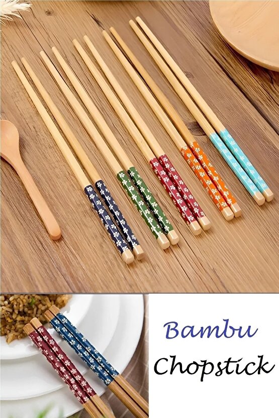 Çin Bambu Yemek Çubukları 5 Çift