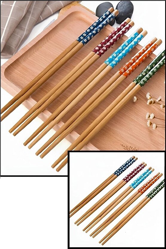 Çin Bambu Yemek Çubukları 5 Çift