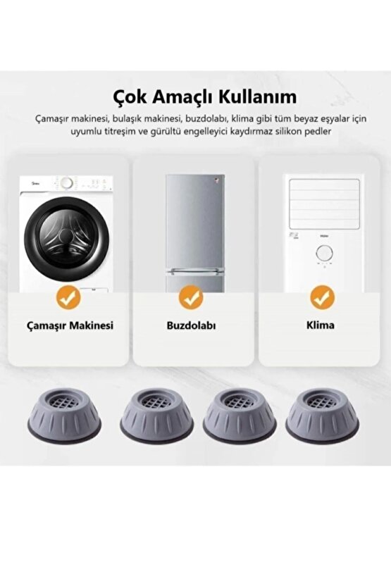 8 Adet Gürültü Engelleyici Ve Kaymaz Titreşim Önleyici Kauçuk Ayak Pedleri Çamaşır Makinesi Stoper