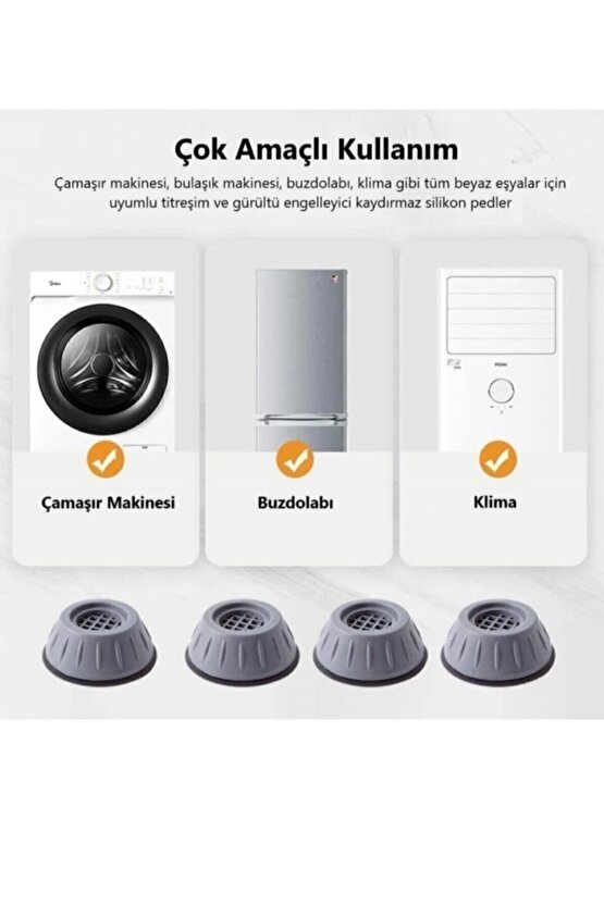 12 Adet Gürültü Engelleyici Ve Kaymaz Titreşim Önleyici Kauçuk Ayak Pedleri Çamaşır Makinesi Stoper
