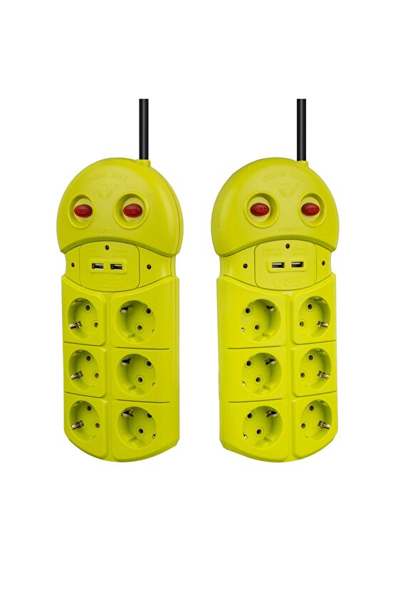 6 Fişli 2 Usb Portlu 1.5 Metre Kablolu Akım Korumalı Grup Priz 250V 16A